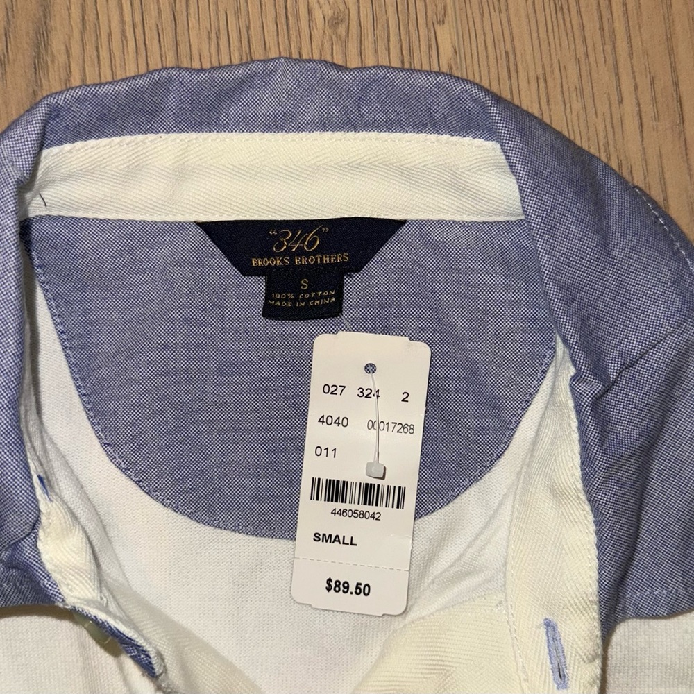 Brooks Brothers White and Blue Polo Shirt